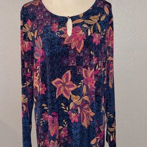 Susan Graver Vibrant Floral Tunic - Pink, Orange, Navy